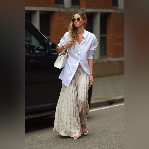 🪩  COS 🪩THE PLEATED CHIFFON PANTS XS BEIGE - Picture 3 of 13